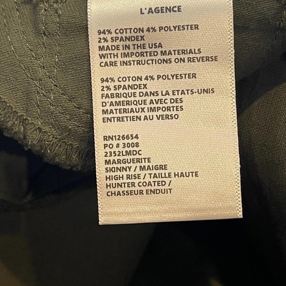 L'agence Women's Hunter Green Coated High Rise Skinny Jeans Size 25 NWOT - Picture 15 of 16